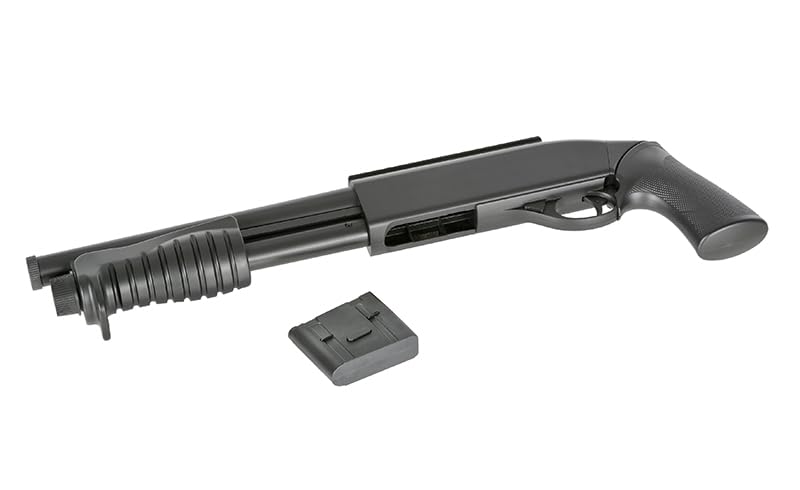 Escopeta de Airsoft de Muelle M401 con Hop up Ajustable, Marca Double Eagle, de ABS con Cargador de 18 Bolas de Capacidad, Potencia 330 fps o 1 Julio, compacta, 540 mm y 735 g, Calibre 6 mm