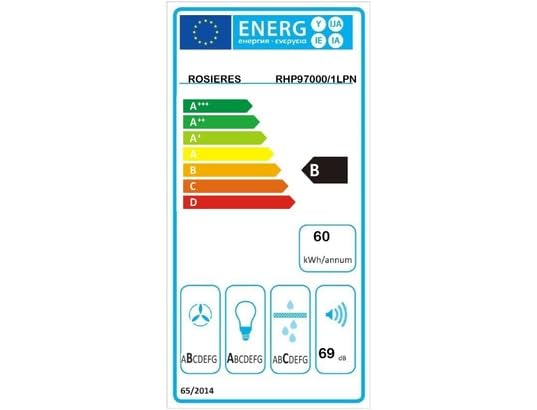 ROSIERES Hotte decorative murale RHP97000/1LPN/1, 90 cm, 609.3 m3/h, 3 vitesses