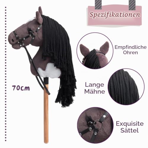 BEJOY Steckenpferd Spielzeug Holzpferd | Plüschpferd zum Reiten Graulila – Ansicht 2