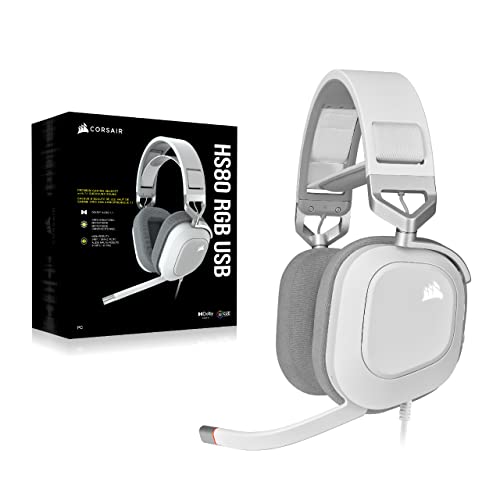 Corsair HS80 RGB USB Premium Gaming Headset with Dolby Audio 7.1 Surround Sound (Broadcast-Grade Omni-Directional Microphone, Memory Foam Earpads, High-Fidelity Sound, Durable Construction) White Corsair HS80 RGB USB Premium Gaming Headset with Dolby Audio 7.1 Surround Sound (Broadcast-Grade Omni-Directional Microphone, Memory Foam Earpads, High-Fidelity Sound, Durable Construction) White