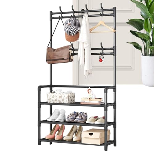 Perchero para colgar ropa - Cómodo estante para ropa y zapatos | Con ganchos Soporte para perchas de tela metálica | Percha de piso para dormitorio para estante de almacenamiento de artículos