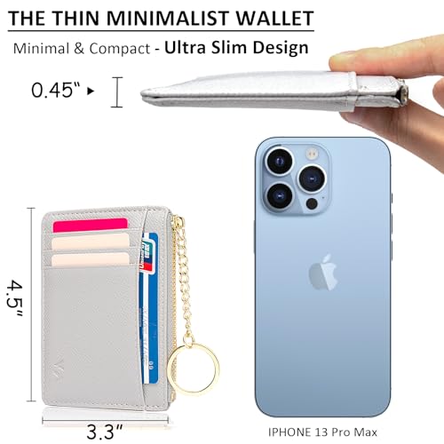 Image of Slim Minimalist RFID Blocking Leather Wallets Credit Card Holder Case Money Clip Pocket Wallet Coin Purse Keychain Travel Clutch Handbag Pocket Pouch Holster Gifts for Women Men (Gray)