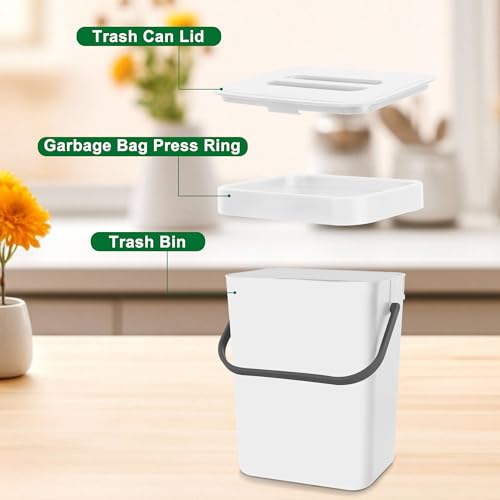 Yesaler Komposteimer für die Küche Kleiner Biomülleimer Küche Hängend Mülleimer 3L Abfalleimer mit Deckel für Zuhause Weiß