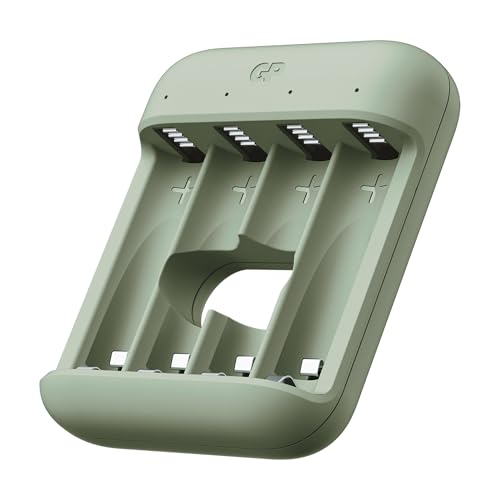 Chargeur Piles Rechargeables AA et AAA avec 4 emplacements de Charge | GP | Chargeur Rapide USB avec lumière LED - Piles Non incluses