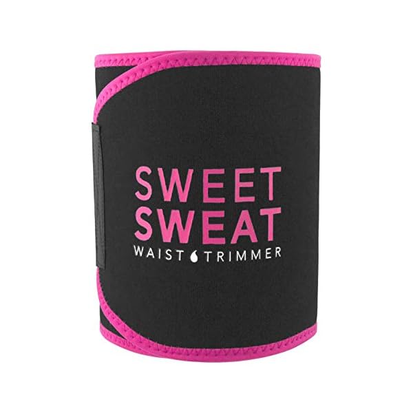 Sweet Sweat Waist Trimmer for Women and Men - Sweat Band Waist Trainer Belt for High Intensity Training and Gym Workouts, 5 Adjustable Sizes Black/Pink
