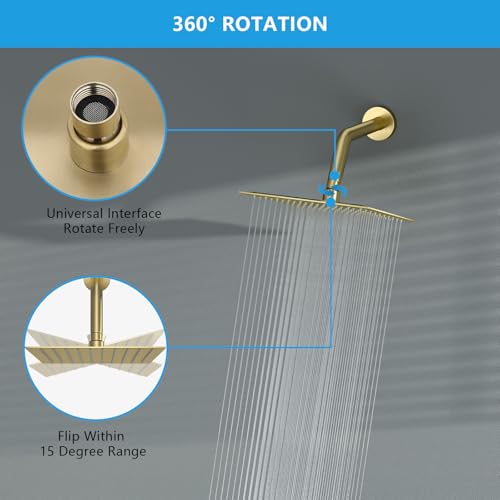 Lordear Gold Rainfall Shower Head 8 Inch Square Rain Shower Head Solid Ultra Thin 304 Stainless Steel Fixed Rainshower Head With Self Cleaning Nozzles thumb #3
