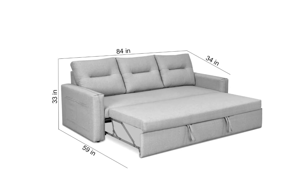 Premium Clanster 3 Seater Fabric Pull Out Sofa Cum Bed Set for Living Room | with Velvet Fabric in Light Grey Color.
