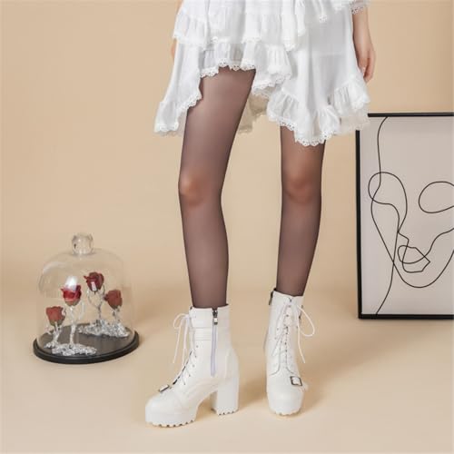 Image of FOREADA Goth Boots Chunky Heel Boot For Women Ankle Combat Booties Black Platform Bootie Buckle Rivets Punk Goth Shoes With Zipper