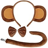 Gvhntk Monkey Ears and Tail Bow Tie for Adult Monkey Costume Headband Accessory Kit Women Halloween Cosplay Party Supplies Brown