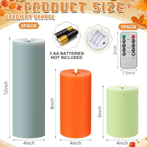 Image of 3 Pcs 6 /8 /12 inch Fall Colorful Flameless LED Candles Decorations for Home