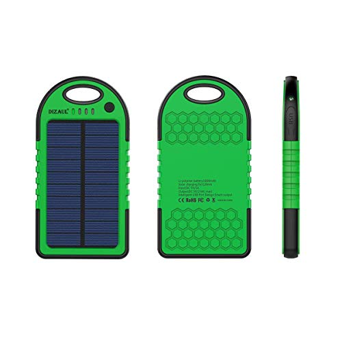 Dizaul Solar Charger, 5000mAh Portable Solar Power Bank Waterproof/Shockproof/Dustproof Dual USB Battery Bank Compatible with All Smartphones,iPhone,Samsung,Android Phones,Windows Phones,GoPro,GPS