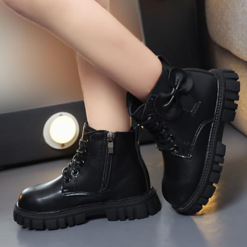 Boys Girls Ankle Boots Lace up Waterproof Combat Boot with Side Zipper Cute Bowknot Short Booties3