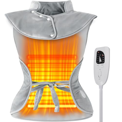 VOSFEEL Scaldacollo Elettrico Riscaldante 60x100cm, Design Extra Lungo con Cintura - 6 Temperature Regolabili, 4 Impostazioni Timer e Cavo 2.7m per Cervicale e Schiena