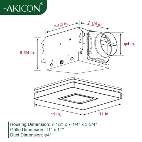 Ventilador extractor de baño Akicon con interruptor dimmer, 90 CFM, luz LED 15W 3CCT con luz nocturna 5W, cuadrado, blanco miniatura 4