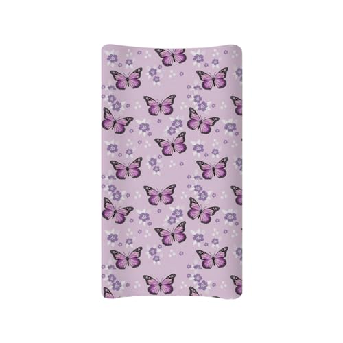 Zanxiantu バタフライ フラワー チェンジングパッドカバー 赤ちゃん 女の子 男の子 マッシュルーム おむつ替えテーブルカバー ソフト 伸縮性 おむつ替えマット シーツ カバー パープル