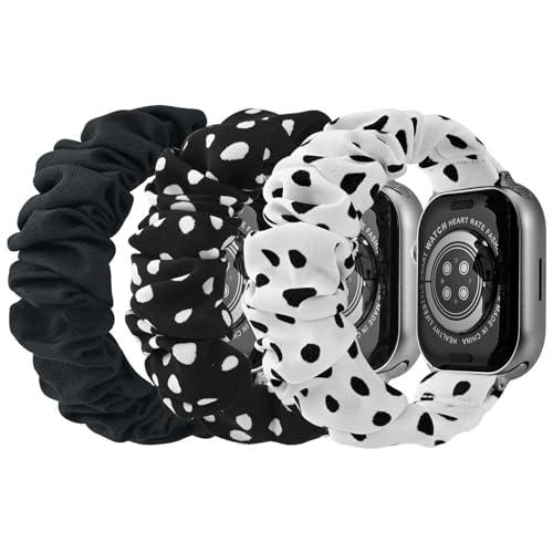 MABEKS Compatible for Apple Watch Band Stretchy Scrunchie 38mm 40mm 41mm 42mm 44mm 45mm 3 Packs Printed Elastic Solo Loop Bands Women Girls Bracelet Strap for iWatch Series 9 8 7 6 5 4 3 2 1 SE SE2 Ultra