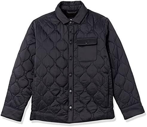 Amazon Essentials Boys' Sherpa-Lined Quilted Shirt Jacket, Black, Medium