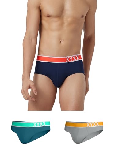 Image of XYXX Men's Dynamo & Volt Tencel Micromodal Regular Fit Solid Antimicrobial Briefs with No Marks Waistband (Pack of 3)