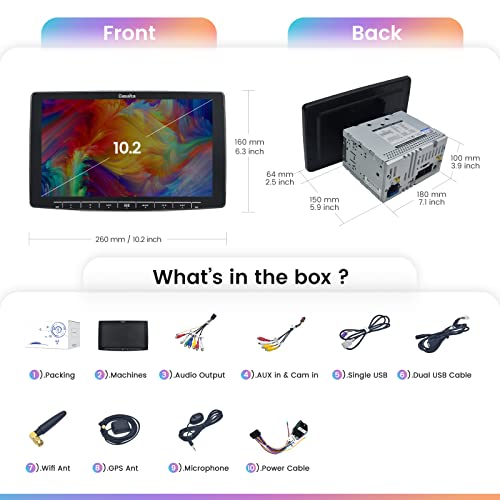 Dasaita 10.2" Double Din Android Car Stereo Apple Wireless Carplay Android Auto Car Radio GPS Navigation Built in DSP in-Dash Head Unit 4G RAM 64G ROM