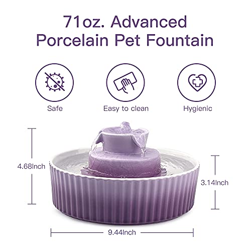 Image of Cat Water Fountain: Cepheus Pet Drinking Fountain-2.1L /71oz Cat Fountain-Automatic Water Fountain for Cats and Dogs with with Ultra-Quiet Pump(Purple)