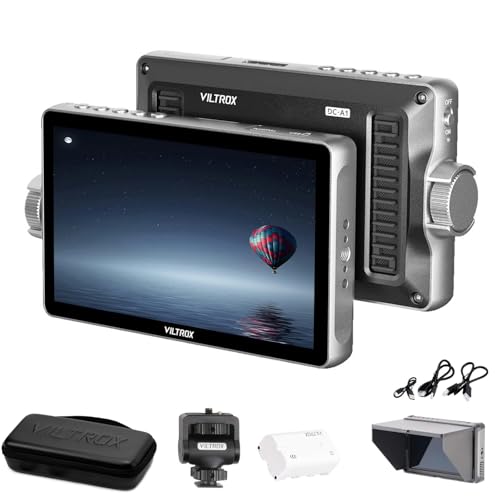 VILTROX DC-A1 7" 2800 Nits Monitor de campo para cámara con pantalla táctil ultrabrillante, entrada/salida HDMI 4K, FHD 1920x1080, monitor externo DSLR con ventilador, parasol, peaking, LUT 3D,batería