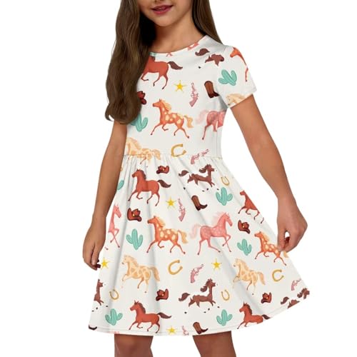 Image of Short Sleeve Dress for Girls with Pockets Cute Toddler Girl Clothes Summer 2-12