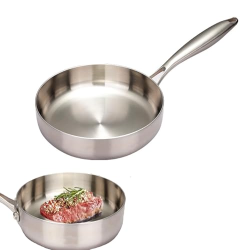 UCK-KIT Sartén De Acero Inoxidable, Wok Antiadrigencial De Fondo Plano, Sartenes Sin Recubrimiento, No Resistente A Los Rasguños Multifuncionales No Resistentes A,7.88in