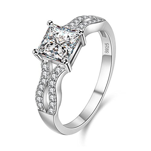 Uloveido Silver Color Princess Square Cubic Zirconia Crystal Wedding Engagement Ring Women's Day Gift WX026
