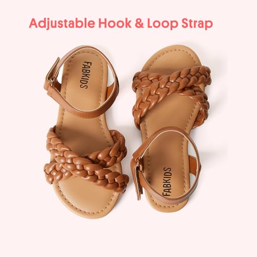 Image of FabKids Girls Braided Open Toe Ankle Strap Flat Lightly Padded Sandals Summer Holiday Party Dress Shoes for Toddler Little Kid Big Kid