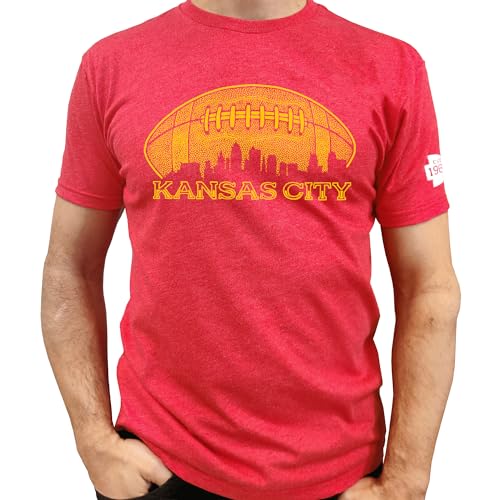 Kansas City Skyline Football T-Shirt Hand-Drawn Printed in USA (X-Large) Red
