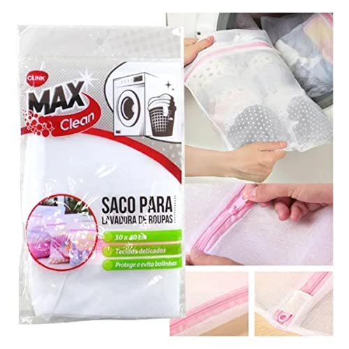 Kit 5 Sacos De Lavar Protetor Lingerie Roupa Íntima Tecido Delicado Tela Papa Bolinha Organizador 30x40cm CLINK - MAX Clean