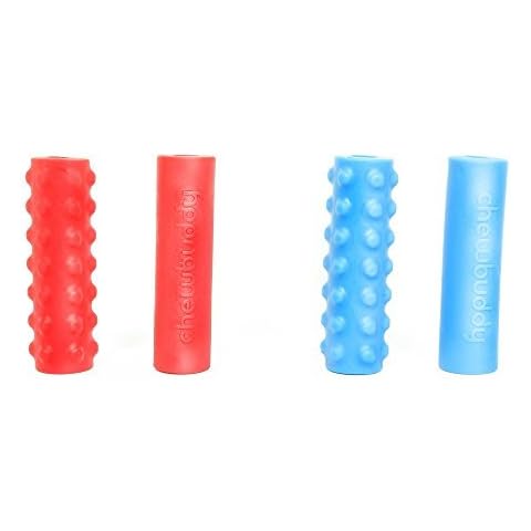 Sensory Direct Pencil Topper Chewers - Pack of 4, Sensory Toy for a Fidget, Chew or Teething Aid | For Kids, Adults, Autism, ADHD, ASD, SPD, Oral Motor or Anxiety Needs | Red & Blue Cover
