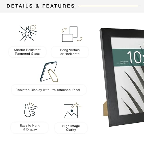 MCS Studio Gallery 10x10 Picture Frame Black Woodgrain, Wall Hanging & Easel for Tapletop Display, Square Photo Frame for Photos, Posters & Art Prints (1-Pack)