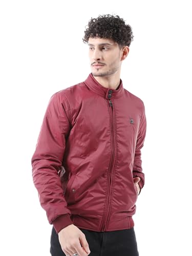 The Indian Garage Co Men Maroon Slim Fit Solid Bomber Jacket