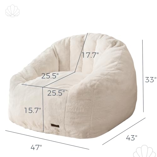 Image of MAXYOYO Giant Bean Bag Chair, Oversized Bean Bag Couch for Adults and Kids, Faux Fur Shell-Shaped Large Chair with Filler, Stuffed Big Accent Sofa Lounge Floor Sofa for Reading, Beige, Standard