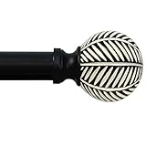 Black Curtain Rods for Windows: 1 Inch Diameter Adjustable Drapery Rods 32' to 45', Heavy Duty Window Curtain Rod with Leaf Pattern Finials