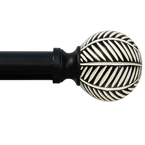 Black Curtain Rods for Windows: 1 Inch Diameter Adjustable Drapery Rods 48" to 86", Heavy Duty Window Curtain Rod with Leaf Pattern Finials