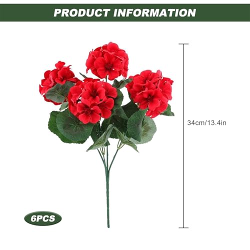 Artificial Geraniums Flowers for Outdoors, 6pcs Artificial Fake Outdoor Flowers Fleur Artificielle Exterieur Faux Silk Geraniums Flower image 1