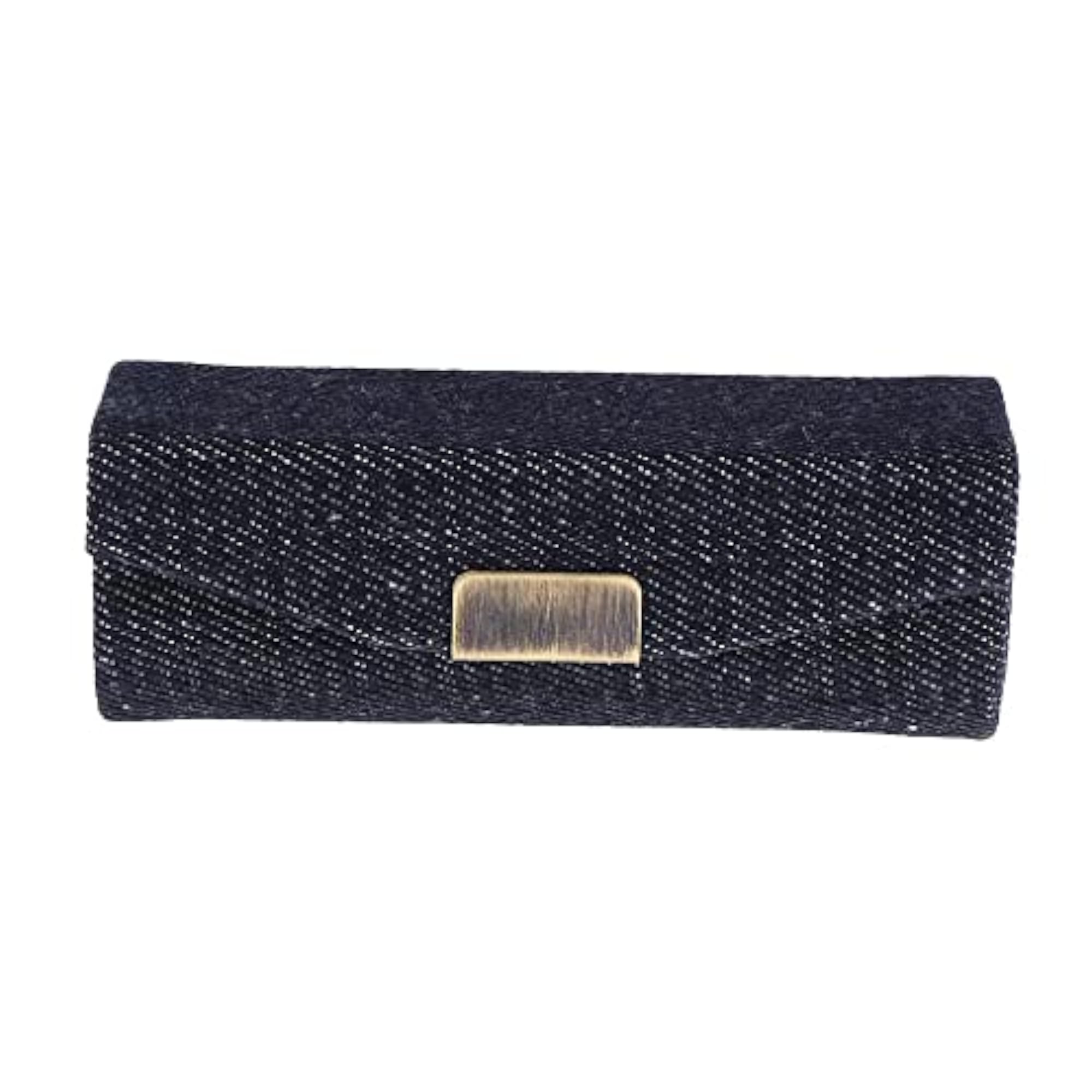 Denim Lip Gloss Holder Lipstick Storage Case with Mirror, Purplish Blue