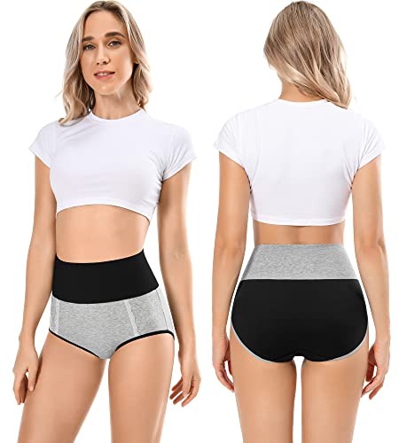 Dukawa High Waisted Plus Size Women Cotton Underwear C Section Tummy Control Soft Briefs Breathable Full Coverage Postpartum Essential Ladies Panties 5-Packs Size 9,Xxl #TOP1