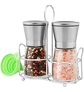 M JINGMEI Stainless Steel Salt and Pepper Grinder Set - Short Glass Shaker, Pepper Mill & Salt Mi...