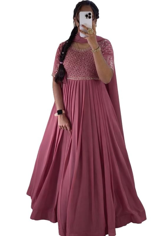 Embroidered Anarkali Gown Set with Dupatta | Floor Length Flared Ethnic Dress for Wedding, Party for Women?s |