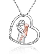 EJALEN 925-Sterling-Silver Heart Mother and Child Necklace - Rose Gold Plated Mother Daughter Nec...