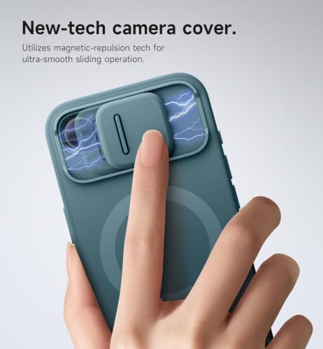 Image of SURITCH for iPhone 17e /16e Case with Magnetic Camera Slide Cover and Adjustable Kickstand, Compatible with MagSafe, Shockproof Bumper Case Slim Protective Cover 6.1 Inch,Lake Green
