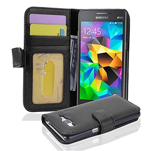 Cadorabo Coque pour Samsung Galaxy Grand Prime en Noir DE Jais - Housse Protection avec Fermoire Magnétique et 3 Fentes Cartes - Portefeuille Etui Poche Folio Case Cover