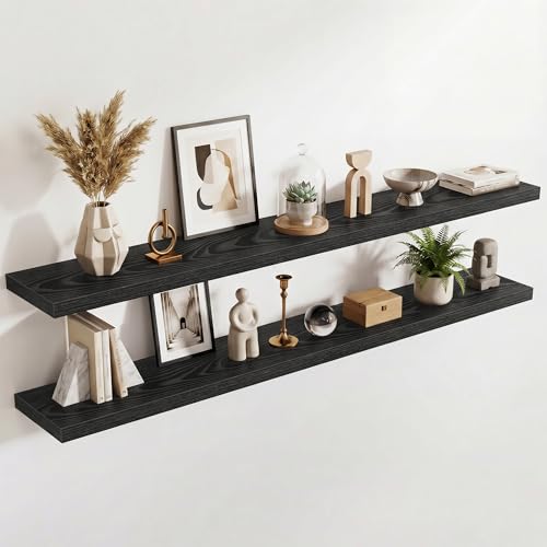 Image of Acovy 10 inch Extra Deep Floating Shelves for Wall, 72 inch Long Wood Wall Shelves Set of 2 for Bathroom Bedroom Kitchen Living Room Laundry Room, Modern Floating Shelf for Home Decor
