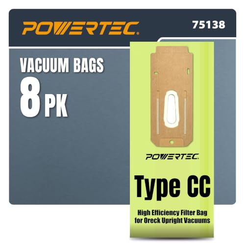 Image of POWERTEC Type CC Vacuum Bags 8 Pack for Oreck XL XL2 XL7 XL21 U2000 Commercial XL Upright Vacuum Cleaners, Replacement Filter Bags for AK1CC6A and CCPK8DW (75138)