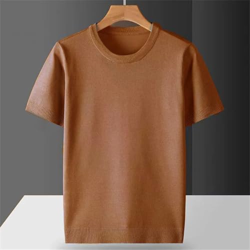 Mens Short Sleeve Pullover Sweater O-Neck Breathable Thin Solid Color Knitting Pullover Tops3