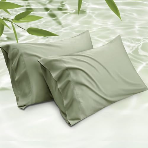 Image of Mush Bamboo Pillow Cover Set of 2 | 400 TC | Bamboo Solid Pillow Cover for Hair and Skin,Breathable, Silky Soft & Envelope Pillowcases for Hot Sleepers & Night Sweats | 17 inchx27 inch (Forest Shadow, King)
