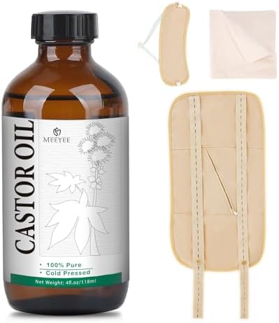 Castor Oil Pack for Detox: 100% Pure Cold-Pressed Oil in Glass Bottle with Cotton Wraps for Liver Support